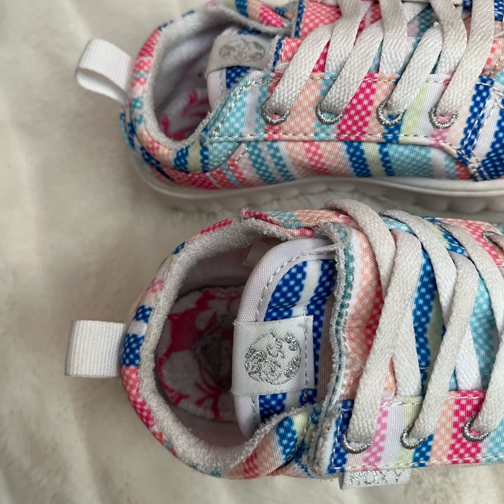 Roxy Sheilahh Toddler Girl 9 Pink Blue Stripe Spring Casual Cali Surfer Sneakers - Picture 9 of 9